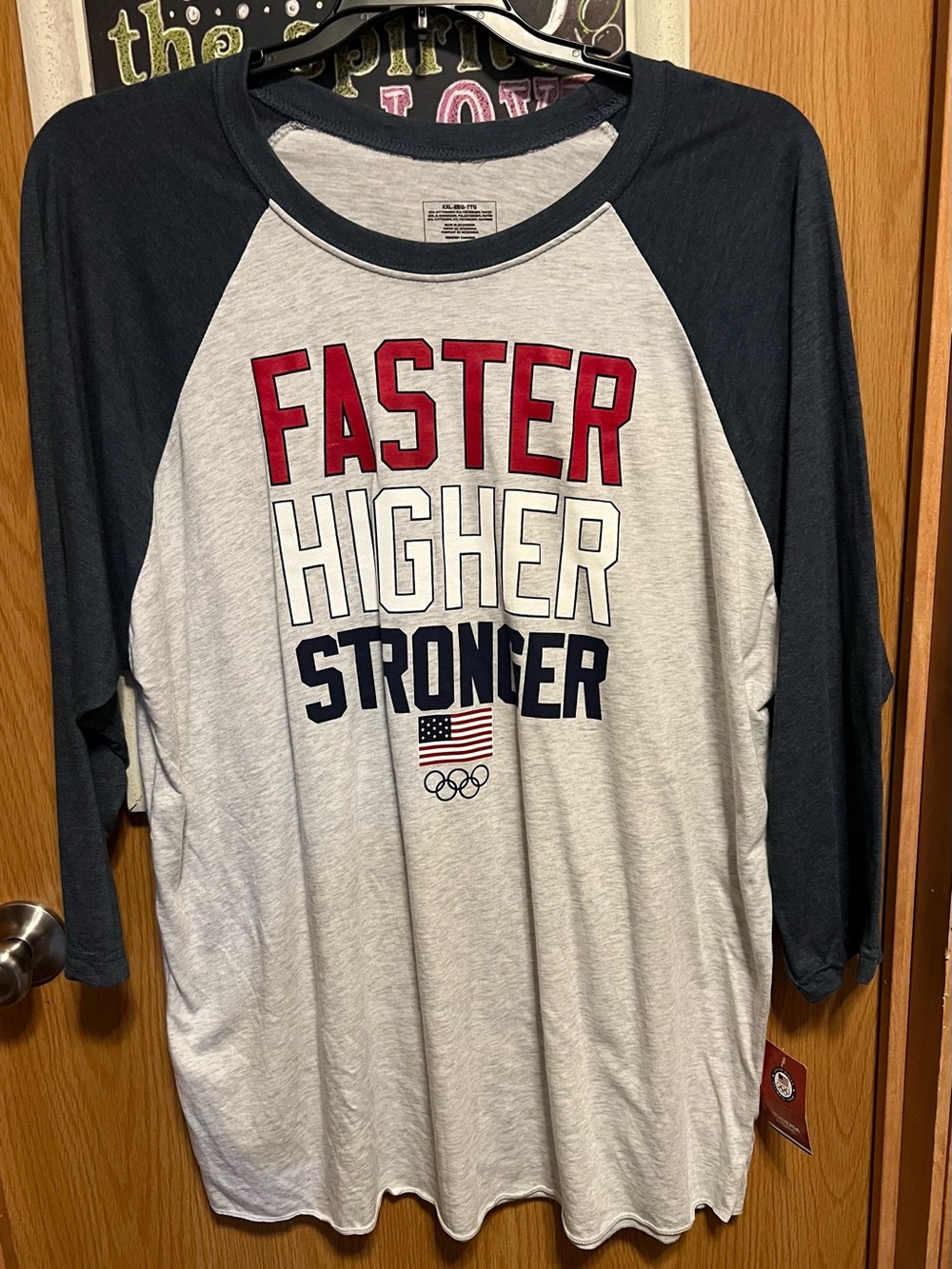 Team Apparel Gray Body Navy Raglan 'Faster Higher Stronger' Tee